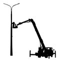 Silhouette on a white background of aerial platform or crane on a vehicle Royalty Free Stock Photo