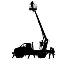 Silhouette on a white background of aerial platform or crane on a vehicle Royalty Free Stock Photo