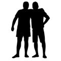 Silhouette on a white background of two men hugging Royalty Free Stock Photo