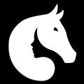 Silhouette of a white horse and the face of a black girl. Design suitable for equestrian logo, farm, emblem, company symbol