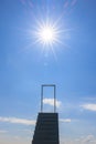 silhouette of white stair and clouds blue sky with over rays of the sun background, copy space angle view Royalty Free Stock Photo