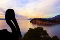 Silhouette of a wild pelican with Croatian sunset - Makarska Royalty Free Stock Photo