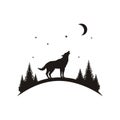 Silhouette of wild wolf and forest