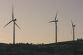 Silhouette of wind turbine generating electricity on sunset Royalty Free Stock Photo