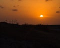 Silhouette of wind turbines sunset in rural Corpus Christi Royalty Free Stock Photo
