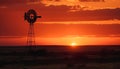 Silhouette of windmill generates power in rural landscape generated by AI Royalty Free Stock Photo