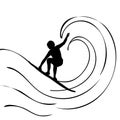 Silhouette windsurfer boy surfing wave