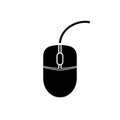 Silhouette of a wired computer mouse. The mouse is depicted in solid black with a Royalty Free Stock Photo