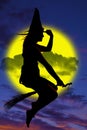 Silhouette of witch on broom