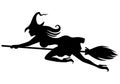Silhouette witch on broomstick flying fast Royalty Free Stock Photo