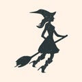 Silhouette of a witch character on a broomstick. vector format Royalty Free Stock Photo