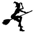 Witch Flying On Broomstick Halloween Silhouette