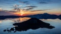 Silhouette of Wizard island at Sunrise Royalty Free Stock Photo