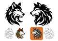 Silhouette Of A Wolf Head black and white Vector With Combo Colored Royalty Free Stock Photo