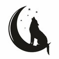 Silhouette of a wolf sitting on the moon Royalty Free Stock Photo