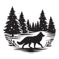 Silhouette of Wolf Walking through Winter Forest Vector Illustration Royalty Free Stock Photo