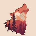 Silhouette of the wolf. Wild nature. Silhouette of a wolf and wildlife. Logo. Vector illustration. multi-layer image