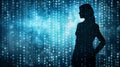 Silhouette of Woman Against Binary Background Signifying Feminist Success in Tech Industries (AI-Generated)