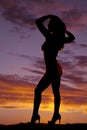 Silhouette woman bikini heels side hands hair Royalty Free Stock Photo