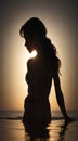 silhouette of a woman in a bikini, silhouette of a woman in the sunset, silhouette of a person in the water