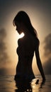 silhouette of a woman in a bikini, silhouette of a woman in the sunset, silhouette of a person in the water