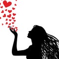 Silhouette woman blowing heart