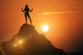 Silhouette of woman celebrating success on abstract mountain top Royalty Free Stock Photo