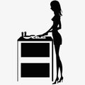 Silhouette woman cooking dinner