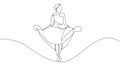 Silhouette of a woman in a dress one line drawing on white isolated background. Vector illustration. continuous line drawing of
