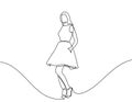 Silhouette of a woman in a dress one line drawing on white isolated background. Vector illustration. continuous line