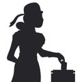 Scene of woman silhouette dressing retro clothes and depositing her vote, Vector illustration