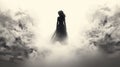 Silhouette Of A Woman Emerging From Thick White Foggage Royalty Free Stock Photo