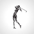 Silhouette of woman golf player. Golfer logo. Vector eps8