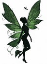 Silhouette of woman with green butterfly wings on a white background Royalty Free Stock Photo