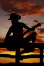 Silhouette of a woman with a guitar sit look back Royalty Free Stock Photo