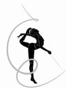 Silhouette of a woman gymnast with ribbon