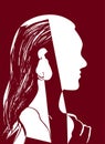 Silhouette of woman head. Profile of a beautiful young girl with long hair. Red and white vector illustration. Fashion concept. Royalty Free Stock Photo