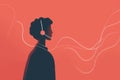 A silhouette of a woman with headphones on her ears, engrossed in listening to music, Voice over IP technology depicted in a