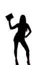 Silhouette woman hold up one book Royalty Free Stock Photo