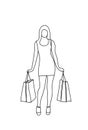 Silhouette Woman Holding Shopping Bags Isolated Doodle Female Sales Concept