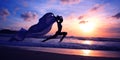 Silhouette of woman jumping on the beach Royalty Free Stock Photo