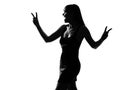 silhouette woman laughing peace victory gesture