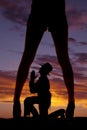 Silhouette woman legs away cowboy pray Royalty Free Stock Photo