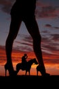 Silhouette woman legs face side cowboy horse Royalty Free Stock Photo