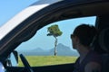 Silhouette of woman looking at Glass House Mountains in the Sunshine Coast Queensland Australia Royalty Free Stock Photo