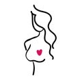 Silhouette woman with love in her heart. Girl with long pink hair and red lips in profile view. Self-care and body Royalty Free Stock Photo