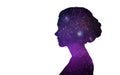 Silhouette of woman over violet space background Royalty Free Stock Photo