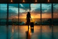 silhouette of a woman passenger with luggage suitcase at the international airport terminal Royalty Free Stock Photo