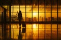 silhouette of a woman passenger with luggage suitcase at the international airport terminal Royalty Free Stock Photo