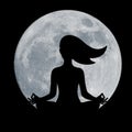 Silhouette woman performing yoga in front of full moon at night